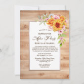 Hout Bruiloft Na Feest Zonnebloem Bloemen Kaart (Voorkant)