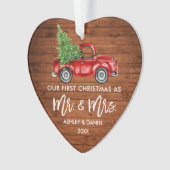 Hout Brush Script First Kerstmis Truck Heart Ornament (voorkant)