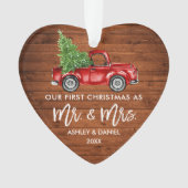 Hout Brush Script First Kerstmis Truck Heart Ornament (voorkant)