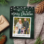 Hout Brush Script Instant Camera Kerstmis foto Briefkaart<br><div class="desc">Modern penseelscript,  Instant Camera Style Photo Merry KerstBriefkaart - Rustisch groen hout</div>