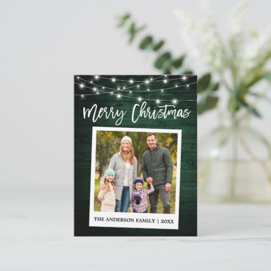 Hout Brush Script Instant Camera Kerstmis foto Briefkaart (Staand voorkant)