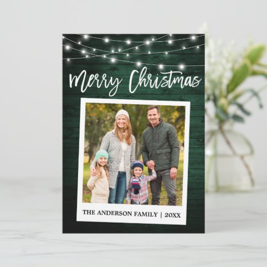 Hout Brush Script Instant Camera Kerstmis foto Feestdagenkaart (Staand voorkant)