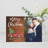 Hout Brush Script Truck Couple Photo Kerstmis Feestdagenkaart (Staand voorkant)