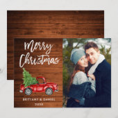 Hout Brush Script Truck Couple Photo Kerstmis Feestdagenkaart (Voorkant / Achterkant)