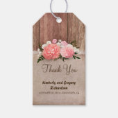 Hout Burlap Roze Bloemen Rustiek Land Bruiloft Cadeaulabel (Voorkant)