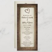 Hout, Burlap & Twine hart bruiloft programma Programmakaart (Voorkant / Achterkant)