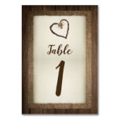 Hout, Burlap & Twine Hart Bruiloft Tafelnummers (Voorkant)
