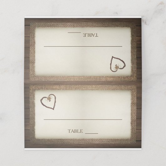 Hout, Burlap & Twine Hart Trouwplaats Kaarten Plaatskaartje (Buitenkant ongevouwen)