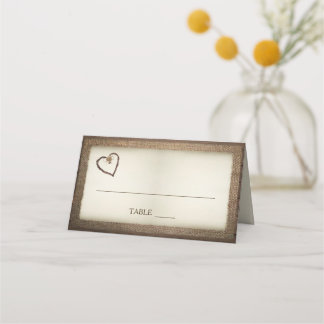 Hout, Burlap & Twine Hart Trouwplaats Kaarten Plaatskaartje