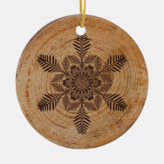 Hout Burn Snowflake Keramisch Ornament (Voorkant)