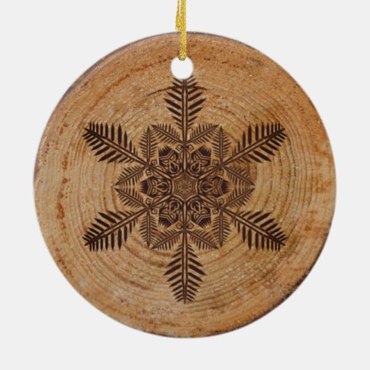 Hout Burn Snowflake Keramisch Ornament (Achterkant)