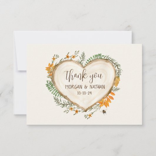 Hout Carving Rustic Herfst Wildflower Weddenschap Bedankkaart (Voorkant)