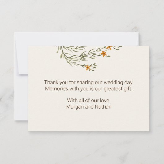 Hout Carving Rustic Herfst Wildflower Weddenschap Bedankkaart (Achterkant)