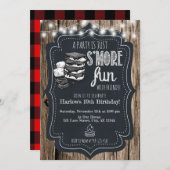 Hout Chalkboard Rustic S'mores Party Birthday Kaart (Voorkant / Achterkant)