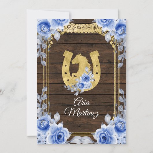 Hout Charro - Navy Rozen Princess Mis Quince Kaart (Achterkant)