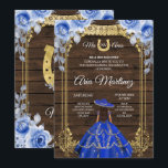 Hout Charro - Navy Rozen Princess Mis Quince Kaart<br><div class="desc">Wood Charro - Navy Rozen Princess Mis Quince Invitation Mis Quince Anos,  15e verjaardag</div>