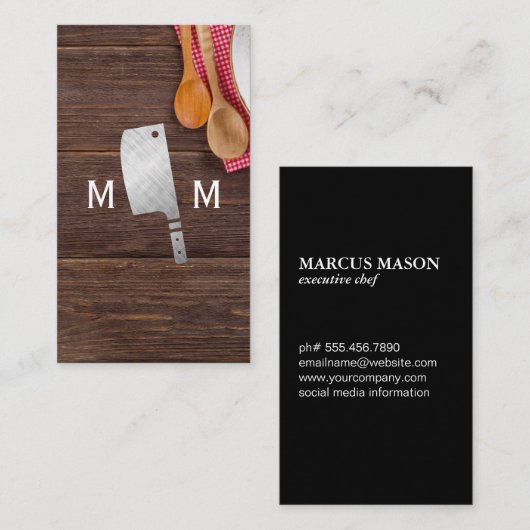 Hout | Chef Knife Monogram Visitekaartje (Voorkant / Achterkant)