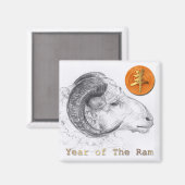 Hout Chinees RAM Jaar Zodiac Magneet (Voorkant / Achterkant)