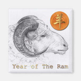 Hout Chinees RAM Jaar Zodiac Magneet