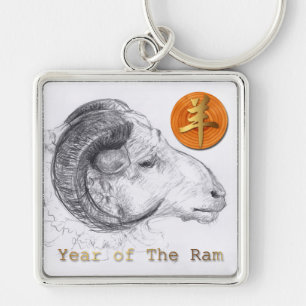 Hout Chinese Ram Year Zodiac Metal Sleutelhanger