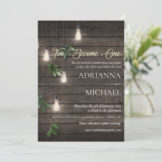 Hout Christelijke Godsdienstige Huwelijksuitnodigi Kaart (Staand voorkant)