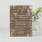 Hout Christmas Mistletoe & Martini Vrijgezellenfee Kaart (Staand voorkant)