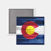 Hout Colorado vlag vierkante magneet (Voorkant / Achterkant)
