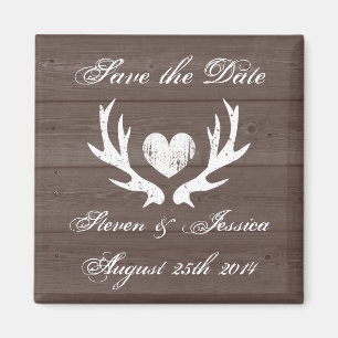 Hout country chic hert antler save the date magnet