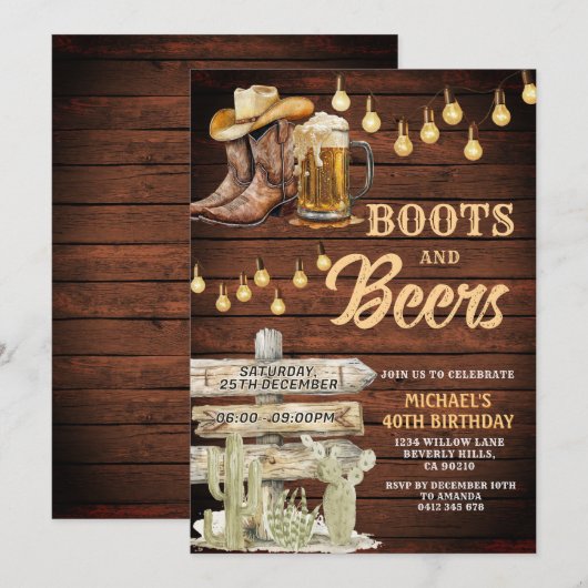 Hout Cowboy Boots & Beers Volwassen Verjaardagsfee Kaart (Voorkant / Achterkant)