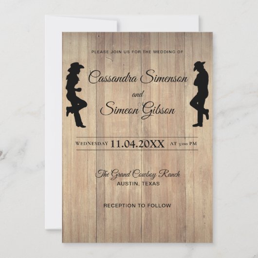 Hout Cowboy, Cowgirl Rustic Wedding Day Kaart (Voorkant)