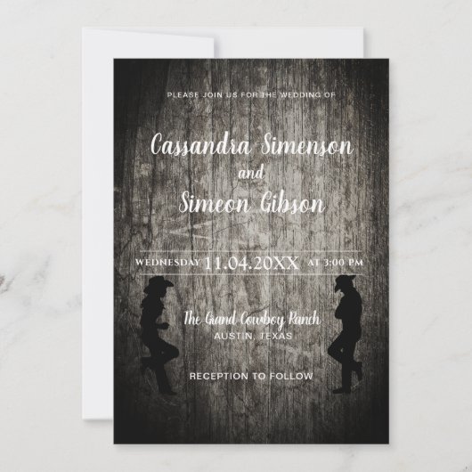 Hout Cowboy, Cowgirl Rustic Wedding Day Kaart (Voorkant)