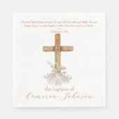 Hout Cross Roze Blush Bloemen Doop Bijbel Verse Servet (Voorkant)