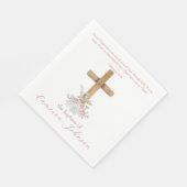 Hout Cross Roze Blush Bloemen Doop Bijbel Verse Servet (Hoek)