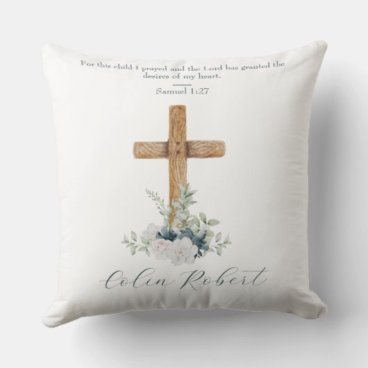 Hout Cross Wit & Blauw Bloemen Bijbel Verse Kussen (Achterkant)