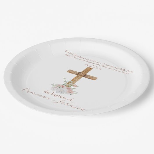 Hout Cross Wit & Blush Dop Bijbel Verse Papieren Bordje (Gekanteld)