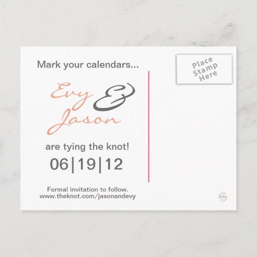  Hout - Custom Save the Date - Coral+Fushia Aankondigingskaart (Achterkant)