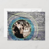  Hout - Custom Save the Date - Limoen + Blauwgroen Aankondigingskaart (Voorkant / Achterkant)