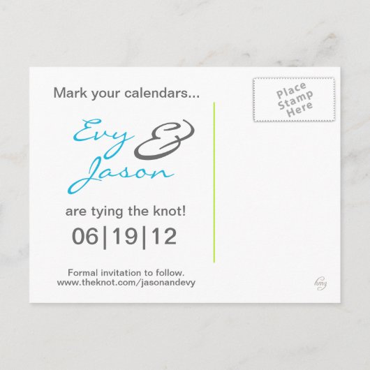 Hout - Custom Save the Date - Limoen + Blauwgroen Aankondigingskaart (Achterkant)