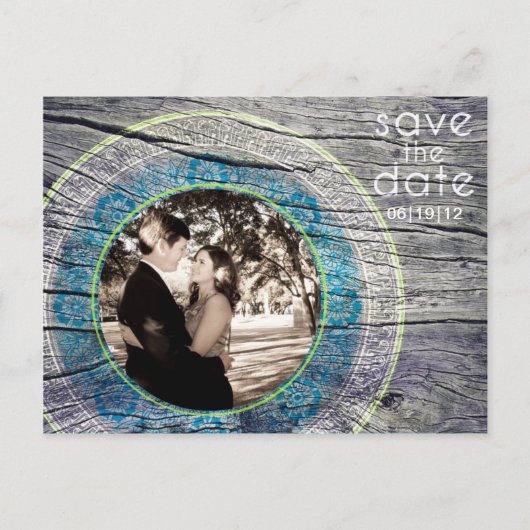 Hout - Custom Save the Date - Limoen + Blauwgroen Aankondigingskaart (Voorkant)