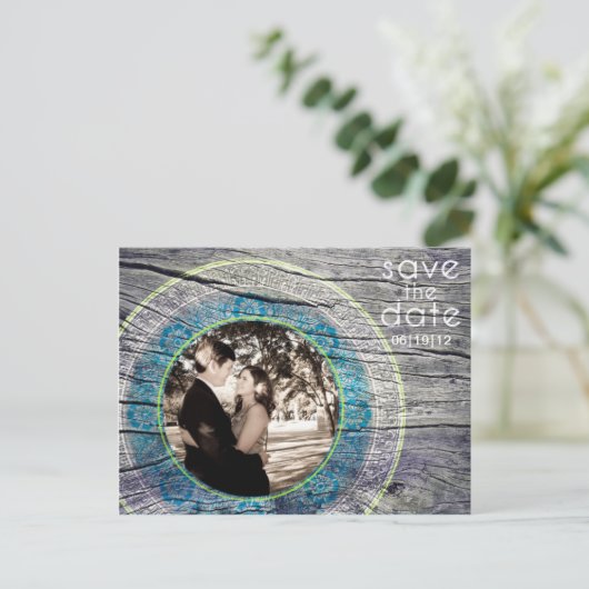  Hout - Custom Save the Date - Limoen + Blauwgroen Aankondigingskaart (Staand voorkant)