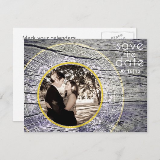  Hout - Custom Save the Date - Wit + Goud Aankondigingskaart (Voorkant / Achterkant)