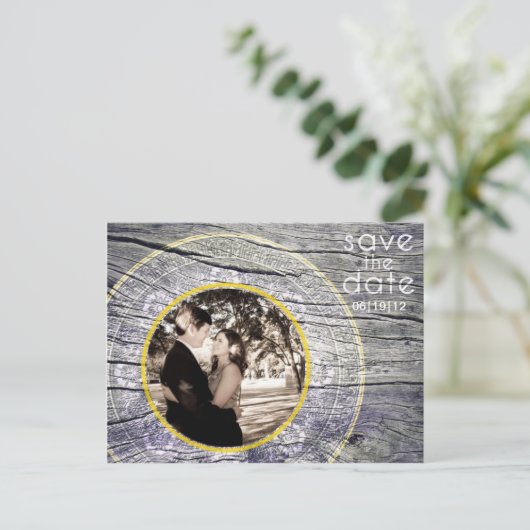  Hout - Custom Save the Date - Wit + Goud Aankondigingskaart (Staand voorkant)