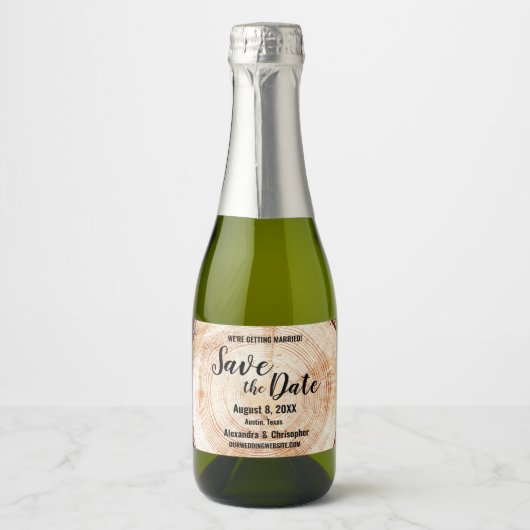 Hout Cut Custom Names Bruiloft Bewaar de datum Sparkling Wijnetiket (Voorkant)