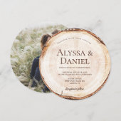 Hout Cut Slice Custom Photo Rustic Wedding Kaart (Voorkant / Achterkant)