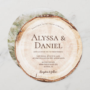 Hout Cut Slice Custom Photo Rustic Wedding Kaart