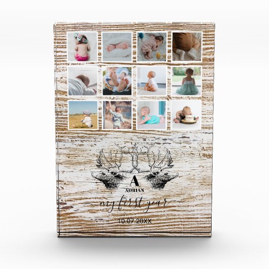 Hout Deer Baby's eerste jaar Foto Collage (Voorkant)