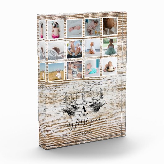 Hout Deer Baby's eerste jaar Foto Collage (Links)