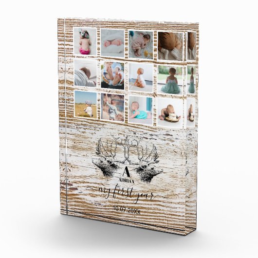 Hout Deer Baby's eerste jaar Foto Collage (Rechts)