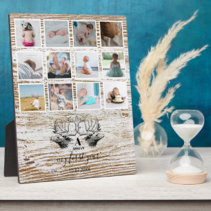 Hout Deer Baby's eerste jaar Foto Collage Fotoplaat