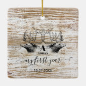 Hout Deer Baby's eerste jaar Foto Collage Keramisch Ornament (Achterkant)